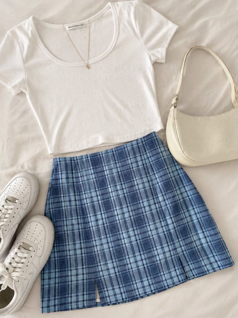 Brandy Melville Blue Plaid Mini Skirt Y2K Schoolgirl XS Preppy